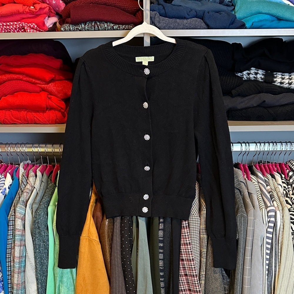 Ryegrass black with rhinestone buttons long sleeve cardigan size M